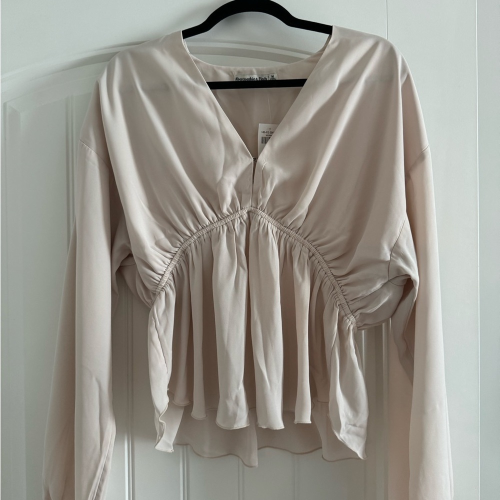 Abercrombie faux silk puff sleeve top